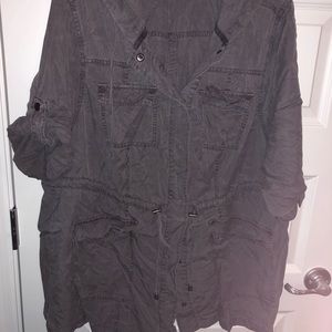 Gray jacket with button sleeve detail